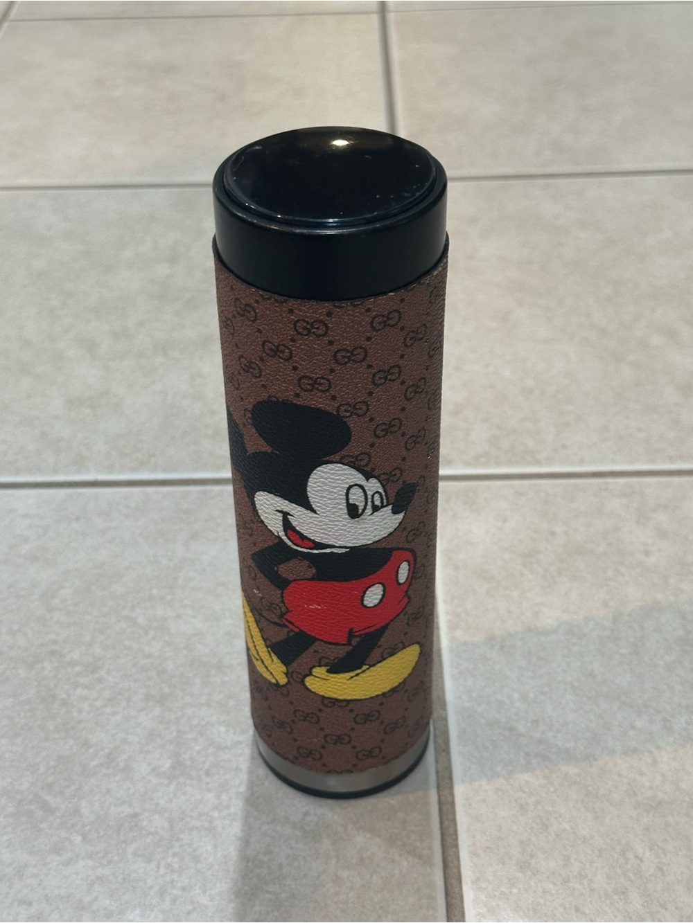 Gucci Brown Monogram Mickey Mouse Travel Flask with Black Lid